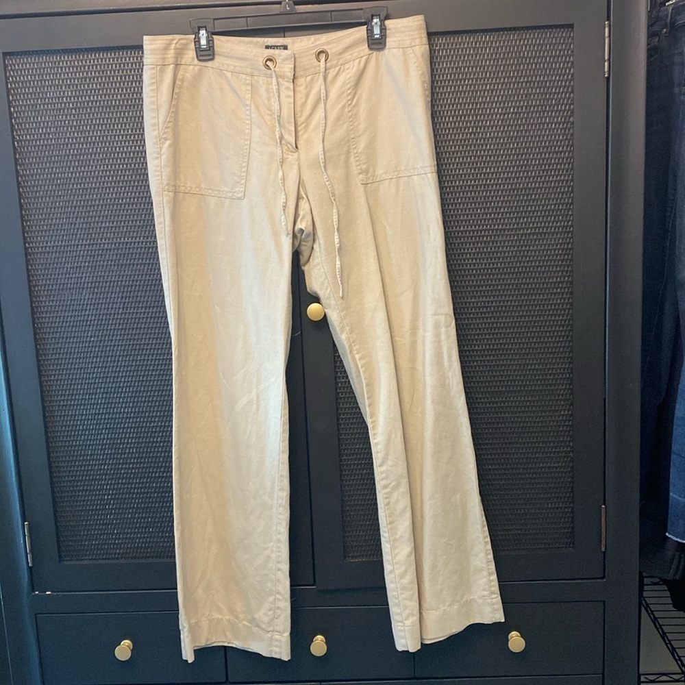 J Crew City Fit Cargo Pants Linen Cotton Draw String Pocket Flat Front Khaki 10 - Picture 2 of 8